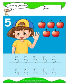 okul öncesi çocuklar 5 Rakamı Çizgi Çalışmaları çalışma sayfaları